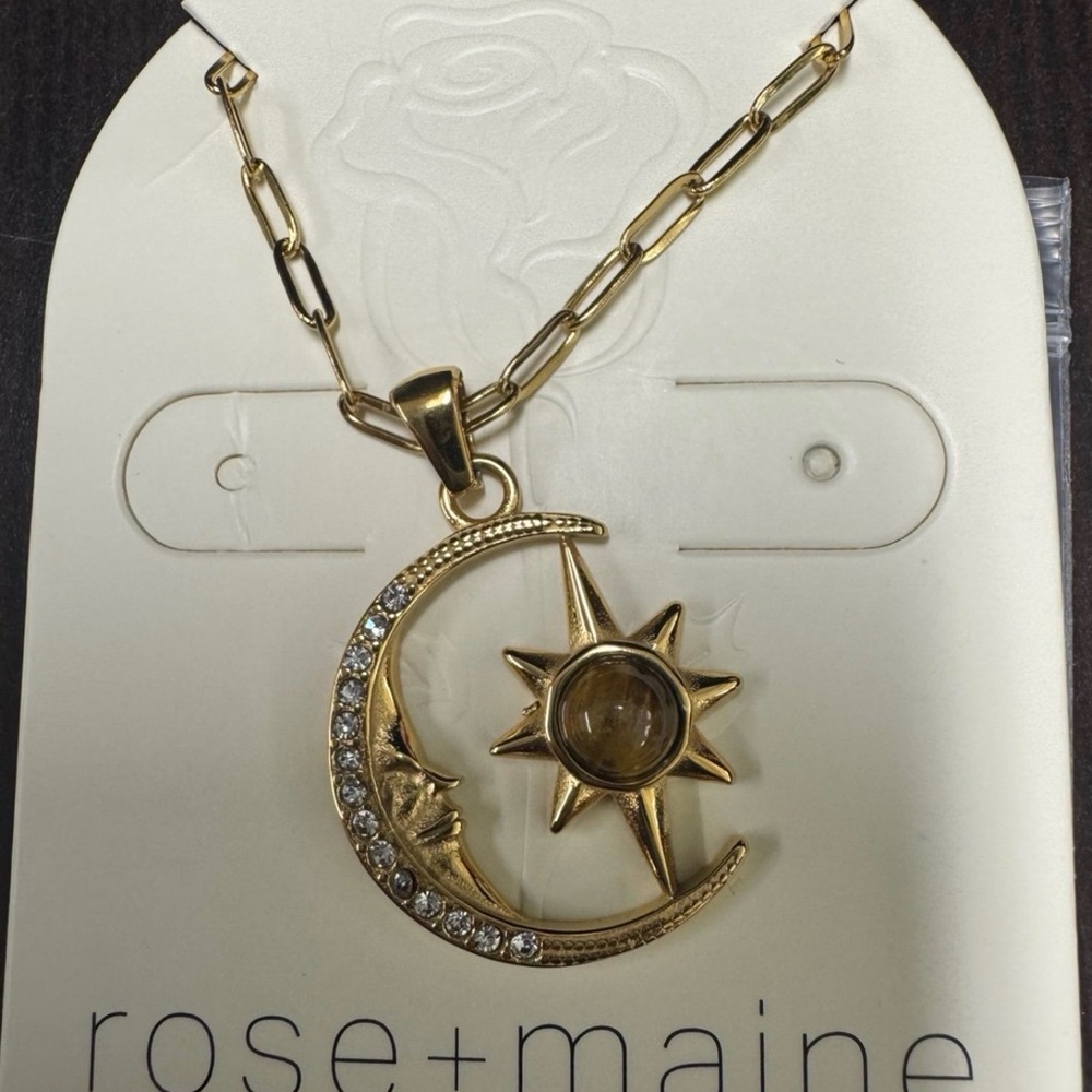 Rose & Maine Gold Tone Moon and Star Tiger’s Eye Necklace - New